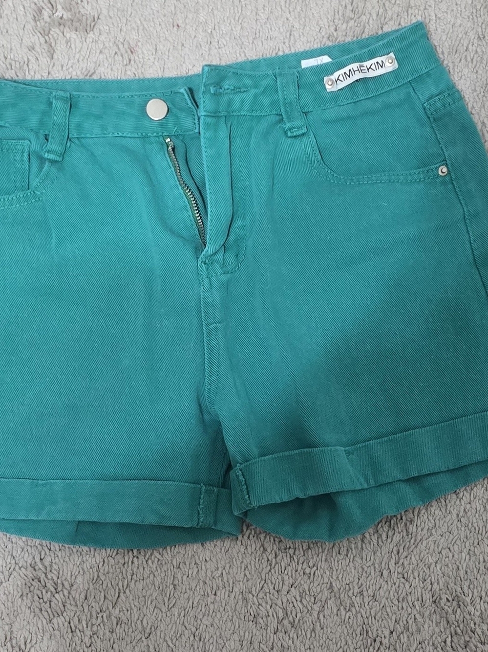 Y2k High Waisted Women's Teal Cotton Blend Shorts, Waistline 28